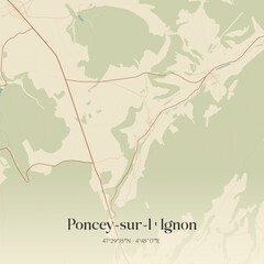 Obraz premium Vintage map of Poncey-sur-l'Ignon, France.