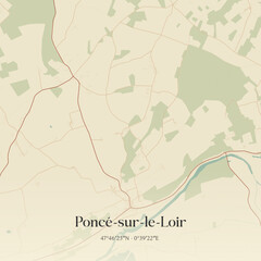 Obraz premium Vintage map of Poncé-sur-le-Loir, France.