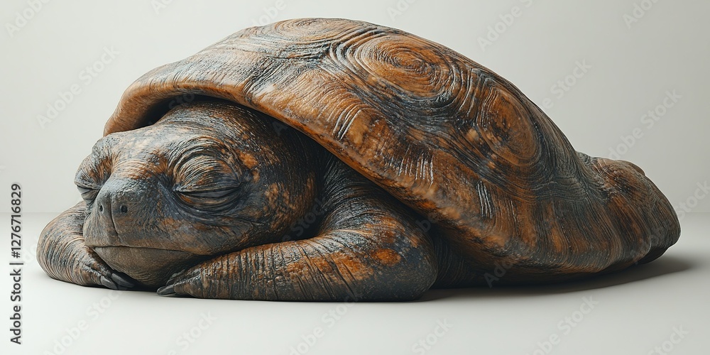 Poster sleeping turtle on a smooth surface in a serene indoor setting
