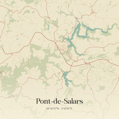 Fototapeta premium Vintage map of Pont-de-Salars, France.