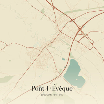 Vintage map of Pont-l'&Eacute;v&ecirc;que, France.