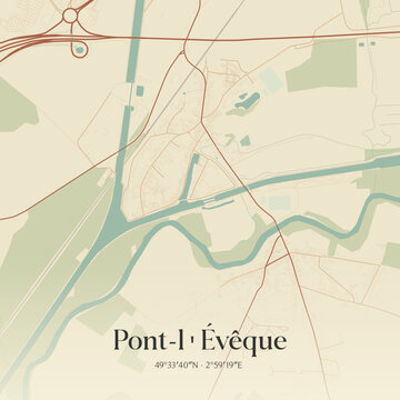 Vintage map of Pont-l'&Eacute;v&ecirc;que, France.