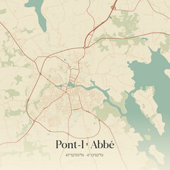 Obraz premium Vintage map of Pont-l'Abbé, France.