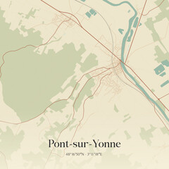 Vintage map of Pont-sur-Yonne, France. © Rezona