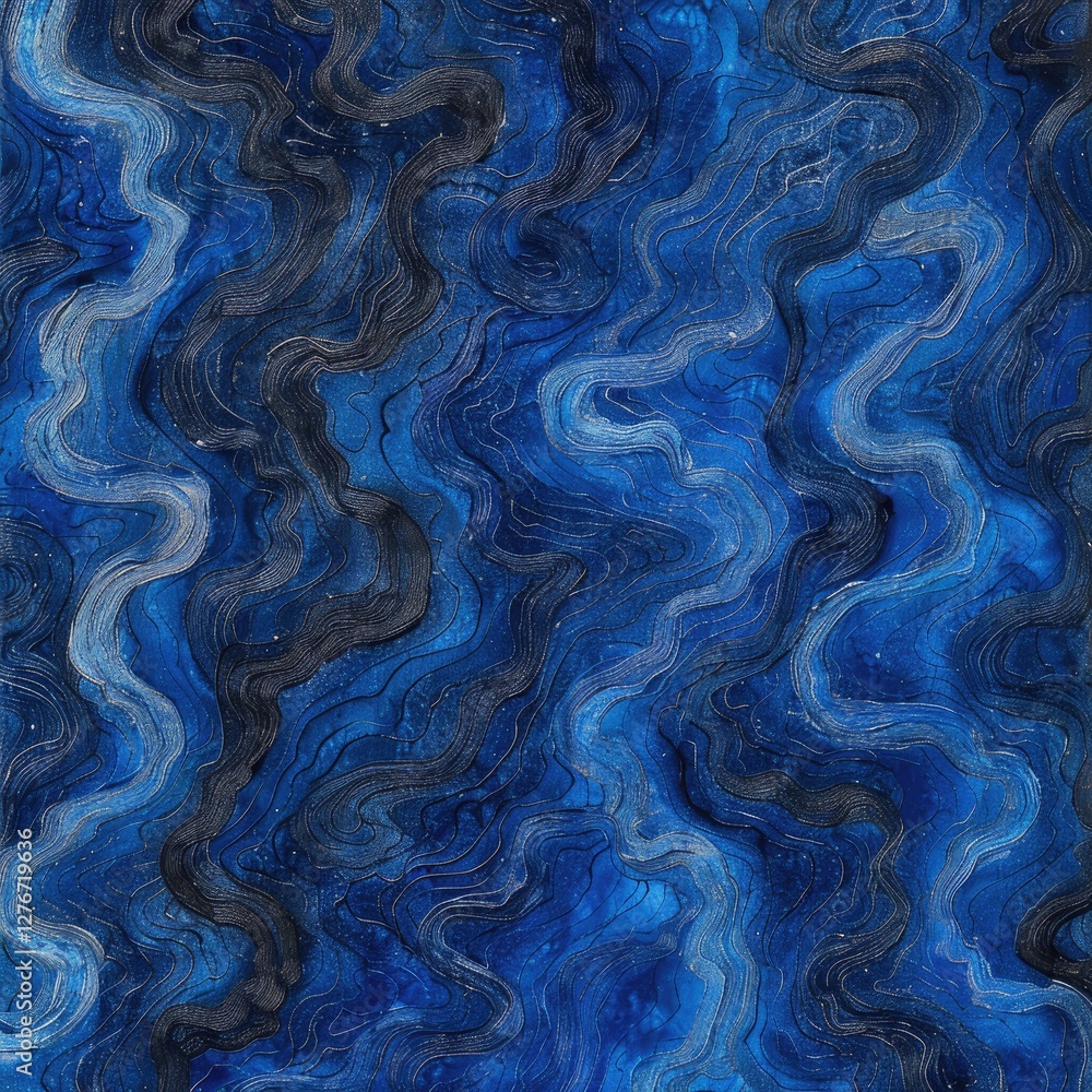 Poster abstract blue waves pattern with swirling textures and depth for artistic backgrounds and designs
