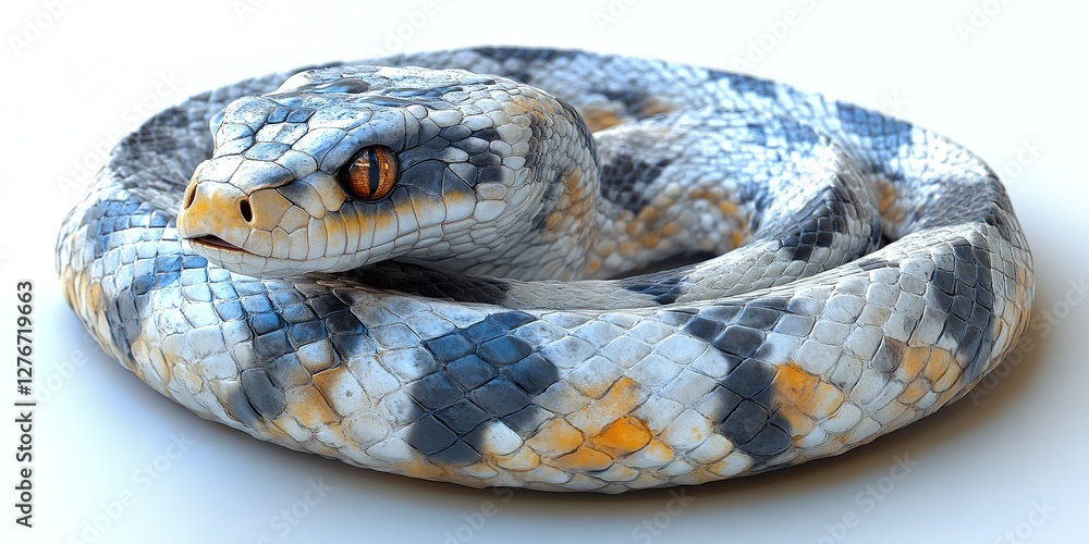 Poster colorful snake curled in a relaxed position, showcasing unique scales and vibrant patterns against a