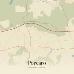 Obraz premium Vintage map of Porcaro, France.
