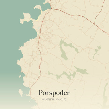 Vintage map of Porspoder, France.