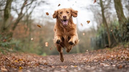 A Golden Retriever sprinting with a ball in its mouth