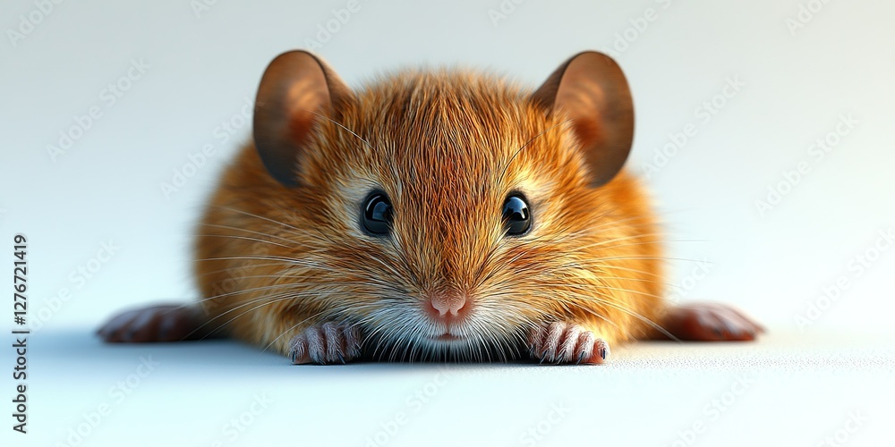 Poster small furry brown mouse with large ears resting on a smooth surface in soft lighting during a calm m