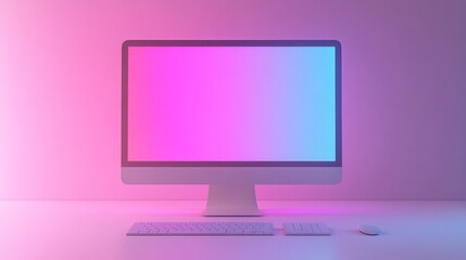 Contemporary office desk featuring colored LED lights - Smart home. 3D illustration