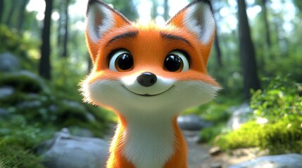 A fox with a welcoming look in a wooded area