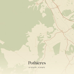 Fototapeta premium Vintage map of Pothières, France.