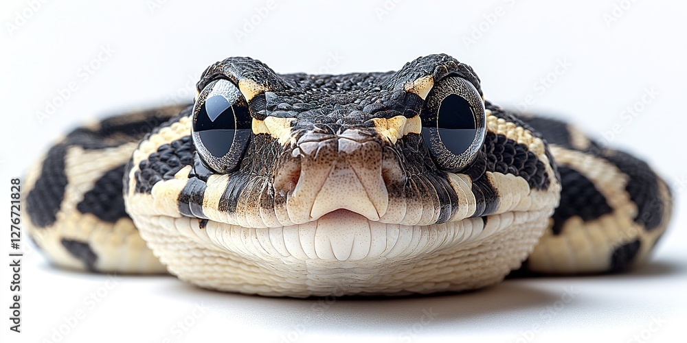 Poster beautiful close-up of a python showcasing distinct markings and large eyes on a neutral background