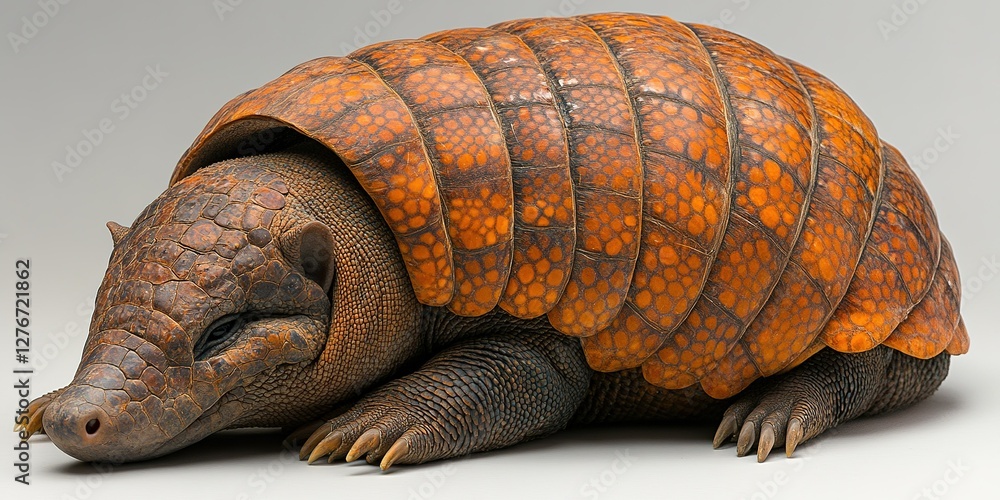 Poster unique armadillo-like creature resting on a smooth surface with vibrant shell patterns