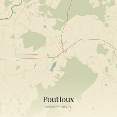 Obraz premium Vintage map of Pouilloux, France.