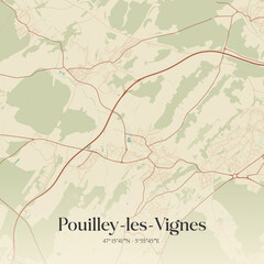 Fototapeta premium Vintage map of Pouilley-les-Vignes, France.