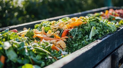Eco-friendly household disposing of food scraps responsibly in a composting station.