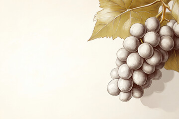 Vintage Grapes: A classical illustration of a bunch of ripe grapes, with textured leaves, conveying a sense of natural abundance and the timeless appeal of this delicious fruit.