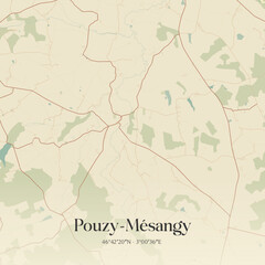 Fototapeta premium Vintage map of Pouzy-Mésangy, France.