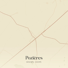 Fototapeta premium Vintage map of Pozières, France.