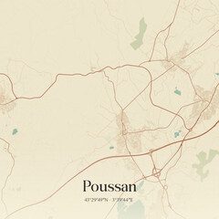 Vintage map of Poussan, France.