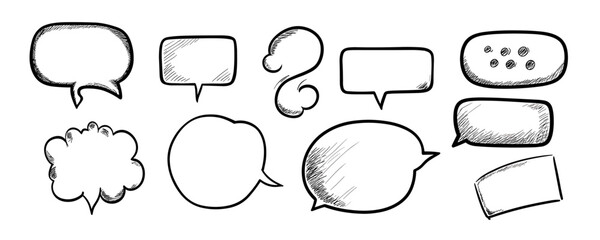Fototapeta premium Hand-drawn speech bubbles collection with various shapes and styles for creative designs. Vector