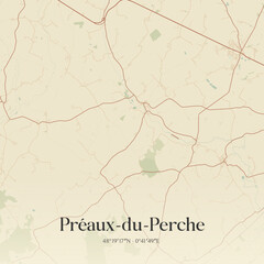 Obraz premium Vintage map of Préaux-du-Perche, France.