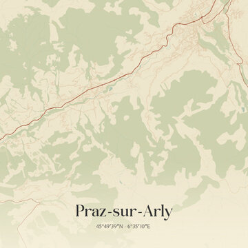 Vintage map of Praz-sur-Arly, France.