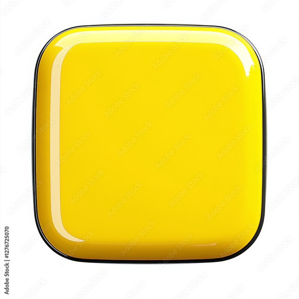 Poster a mobile application icon or button, depicted as a yellow square with rounded corners, rendered in 3