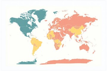 Flat vector-style world map geographical continents design.