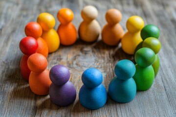 A diverse and unified theme depicted through a circular array of colorful figurines, presented in a creative and engaging style