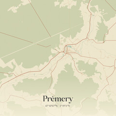 Fototapeta premium Vintage map of Prémery, France.