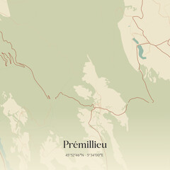 Obraz premium Vintage map of Prémillieu, France.