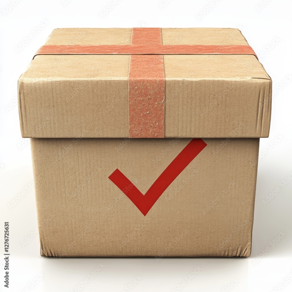 Poster box with check mark. secure delivery. 3d white render