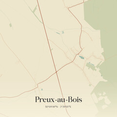 Obraz premium Vintage map of Preux-au-Bois, France.