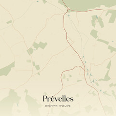 Obraz premium Vintage map of Prévelles, France.