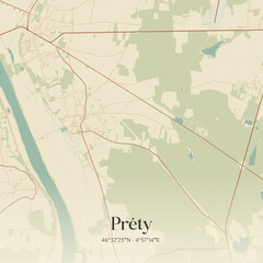 Fototapeta premium Vintage map of Préty, France.