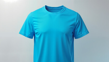 Light blue T-shirt on neutral gradient background with soft texture and minimalistic design. Ideal for sports, fitness, and casual fashion.
