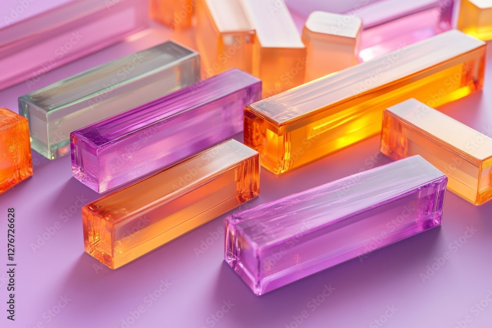 Poster floating glass elements with a soft neon glow create an abstract 3d background in the glassmorphism 