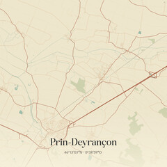 Fototapeta premium Vintage map of Prin-Deyrançon, France.