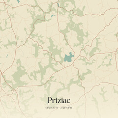 Fototapeta premium Vintage map of Priziac, France.
