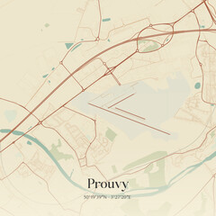 Fototapeta premium Vintage map of Prouvy, France.