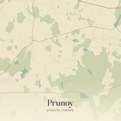 Fototapeta premium Vintage map of Prunoy, France.