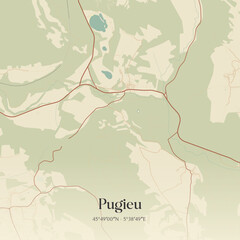 Fototapeta premium Vintage map of Pugieu, France.
