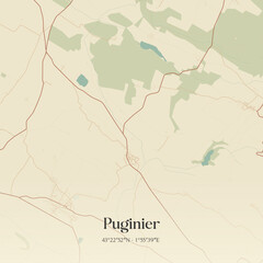 Obraz premium Vintage map of Puginier, France.