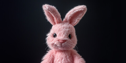 Obraz premium Soft pink bunny plush. A fluffy and huggable friend. A perfect gift or nursery decor! Cute plushie with a heart-warming smile.