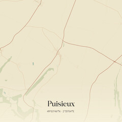 Fototapeta premium Vintage map of Puisieux, France.