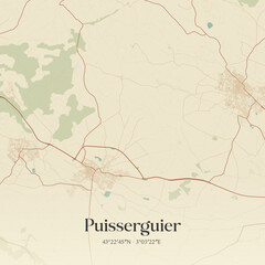 Fototapeta premium Vintage map of Puisserguier, France.