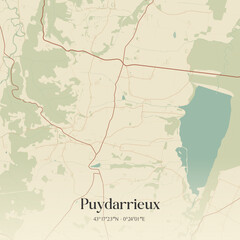 Fototapeta premium Vintage map of Puydarrieux, France.